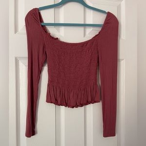 Blush pink long sleeve runched top